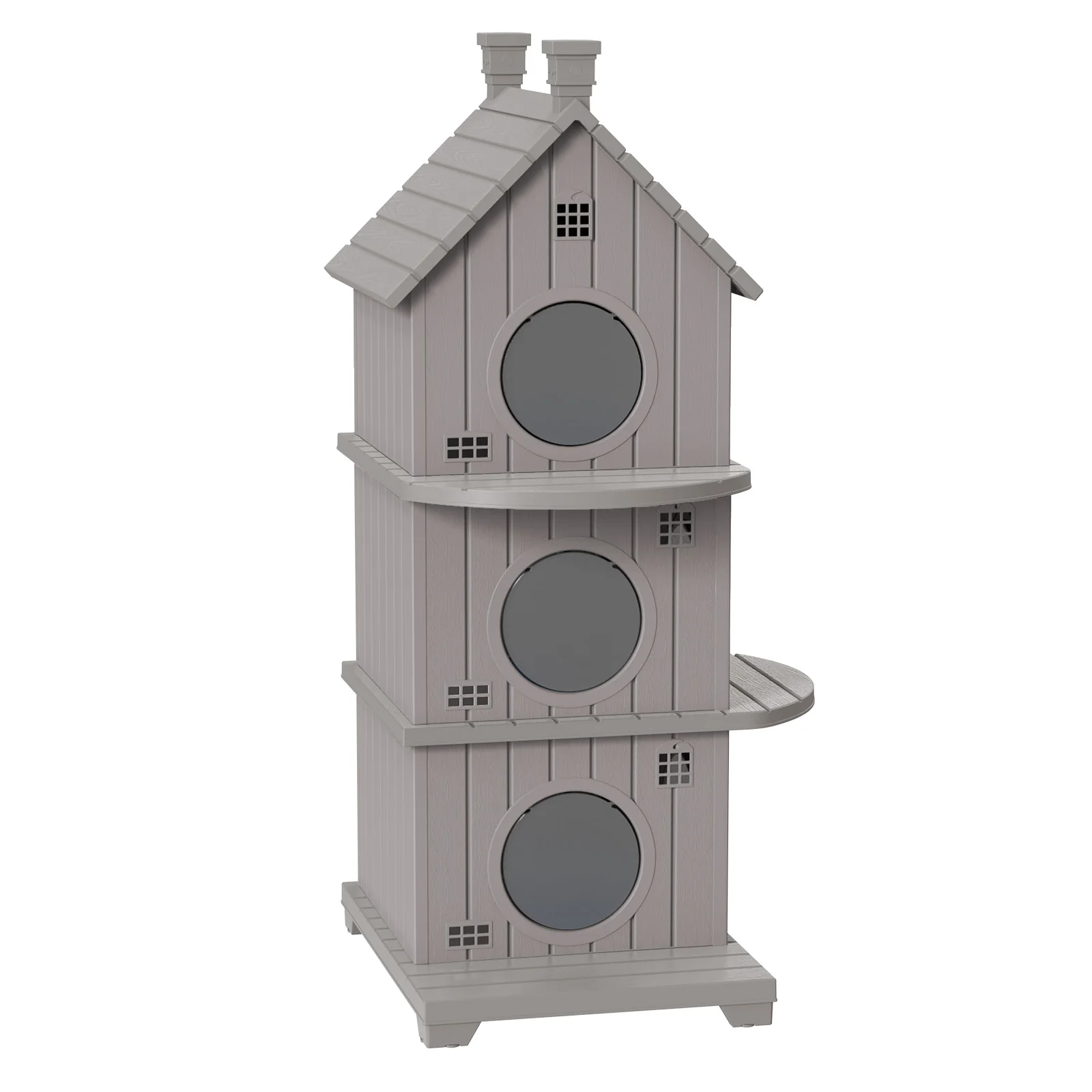 

3-Tier Outdoor Cat House Weatherproof, Multi-Level Kitty Shelter with Balconies, Elevated Cat Condo for Multiple Cats