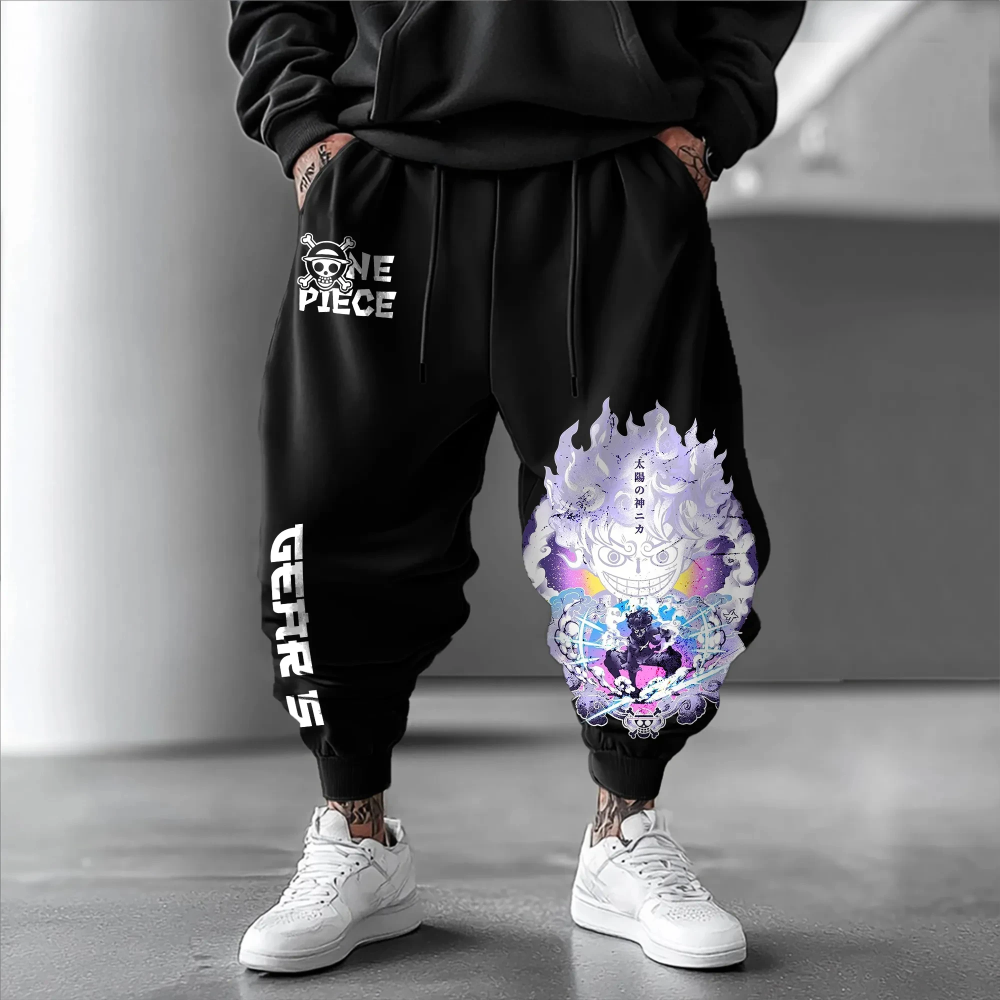 ONE PIECE Luffy Japanese Animation Peripheral Printed Trousers American Sports Autumn Fashion Men's and Women's Cotton Leggings