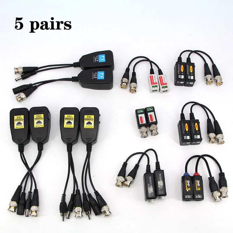 BNC 공급 전원 케이블 커넥터, CCTV 트위스트 AHD, CVI, TVI 카메라에 연결, 1CH 비디오 발룬, 1080P, 5MP, 8MP, 4K 패시브 RJ45, 2 인 1, 5 쌍