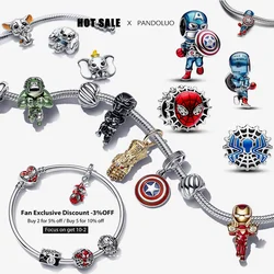 2024 New 925 Silver Charm Disney Captain America Charm Bead fits Pandora Spider Man Bracelet Marvel Pendant Women's Jewelry Gift