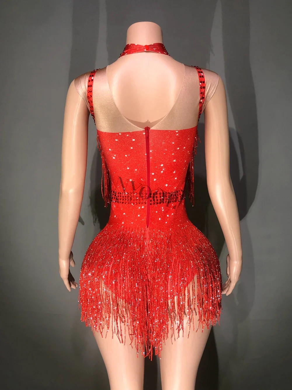 Sparkly Rhinestones Fringes Leotard Sexy Dance Bodysuit Nightclub Outfit Show Performance Stage Wear Singer Dancer Costume