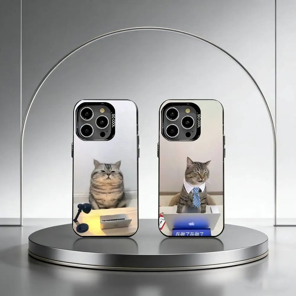

Table Working Cat Phone Case For iPhone 17,16,15,14,13,12,11 Plus,Pro Max,XS,Colorful Silver Black Cover