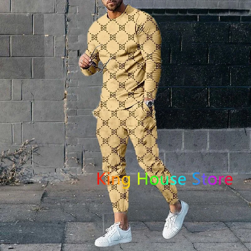 Luxury Man Clothes Man Outfit Tracksuits Long Sleeve Streetwear Jogger ONeck TShirt Sets Oversized Male Tshirt Suit 2 Piece Suit