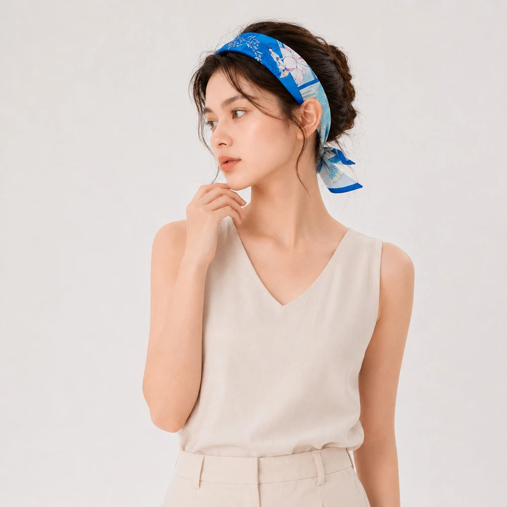 

Scarf Women Silk Head Band Blue Fashion Accessory For Summer Holiday Gift Luxury