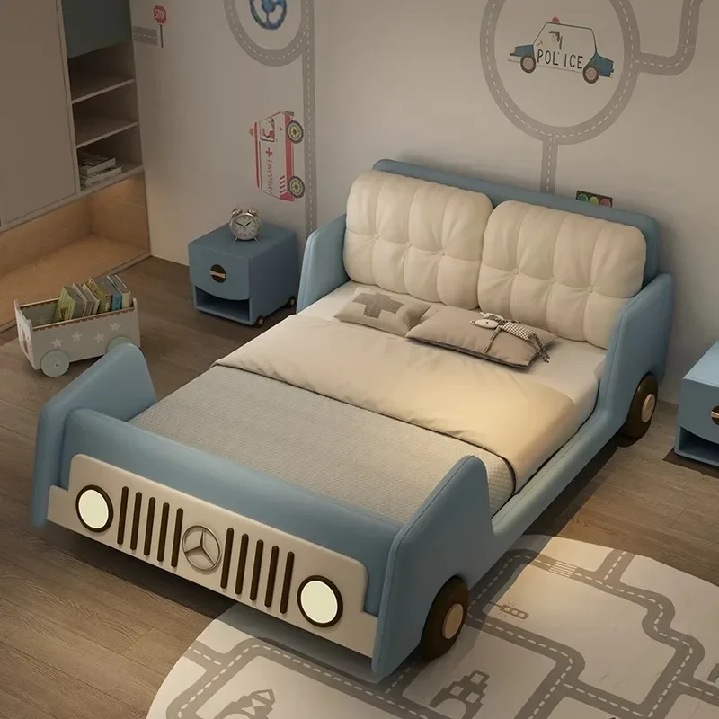 #With Storage Complete Bedroom Furniture Twin Beds﻿ Children's CarBed Multifunctional Boys Sports Car Guardrail Leather Bed Home