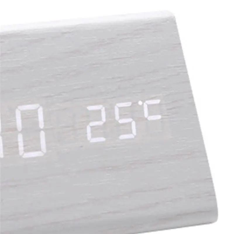 Digital Clock Wooden Sound Control LED Alarm Clock With Temperature USB Desktop Clocks Snooze-AT36