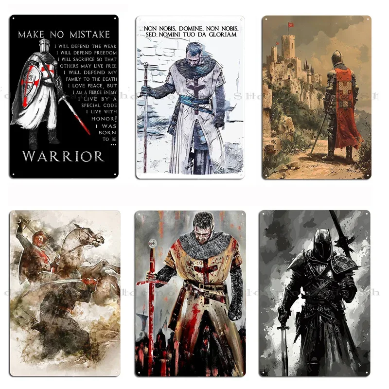 تمبلار فارس شعار الصليبية علامة معدنية خمر فارس تمبلار القصدير الملصقات المنزل مجردة المحارب صورة تين تسجيل ملصق #1