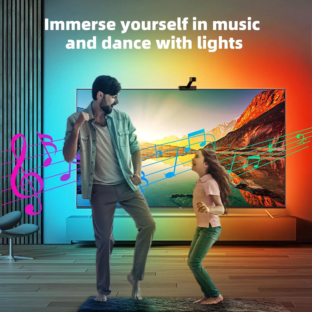 Led TV Backlights Picture Music Sync Strip Lamp Full Immersion Working with Camera  Apps for 55-65 Inches TV or Computer Monitor