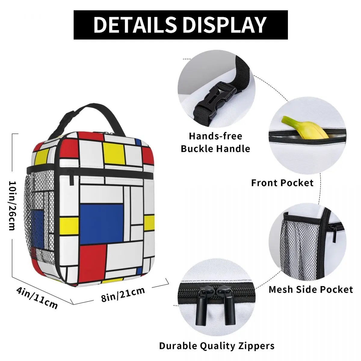 Mondrian Minimalist De Stijl Modern Art II Fatfatin Insulated Lunch Bag Thermal Food Box Tote Leakproof Lunch Boxes Container
