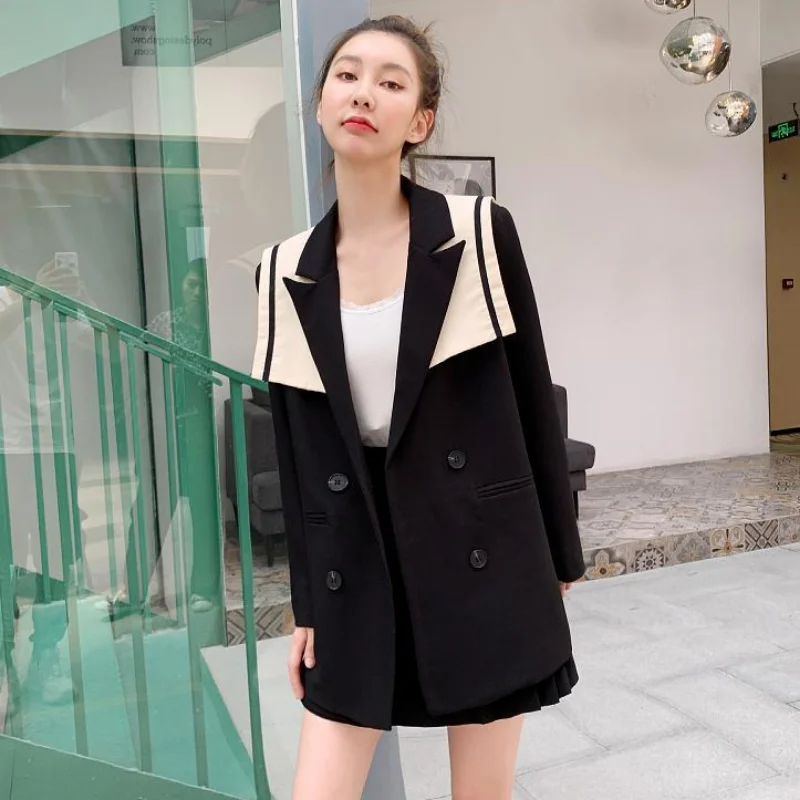 2024 New Design Suit Coat Women\'s Autumn Navy Collar Fried Street Temperament Casual and Slim Suit for Age Reduction