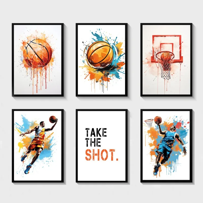 Watercolor Graffiti Basketball Shoot Sports Boys Posters and Prints Canvas Printing Wall Art Picture for Living Room Home Decor