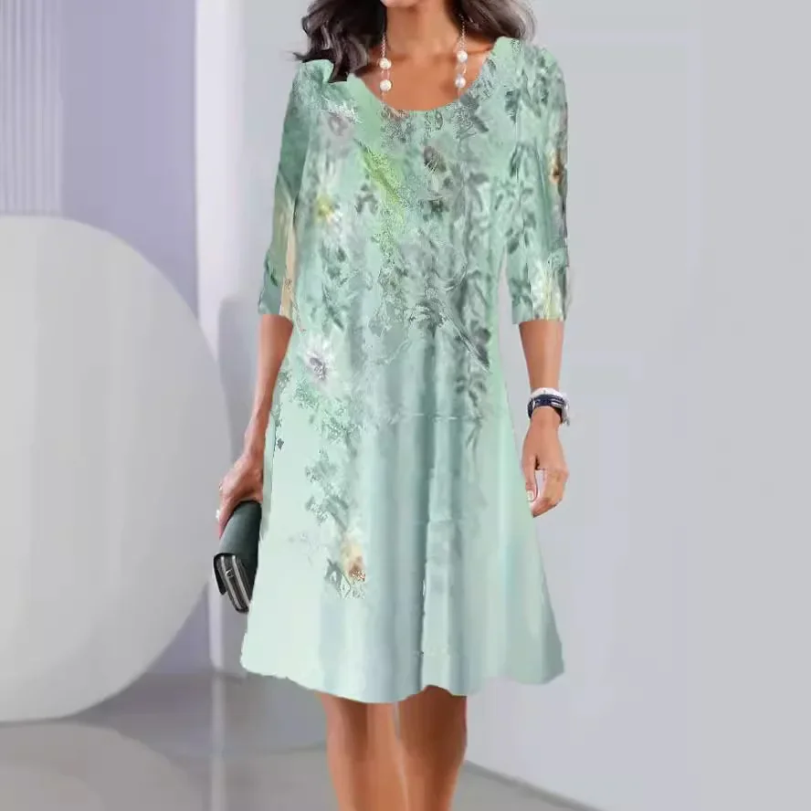 

New printed long-sleeved round neck dress in spring and autumn dress for women summer dress