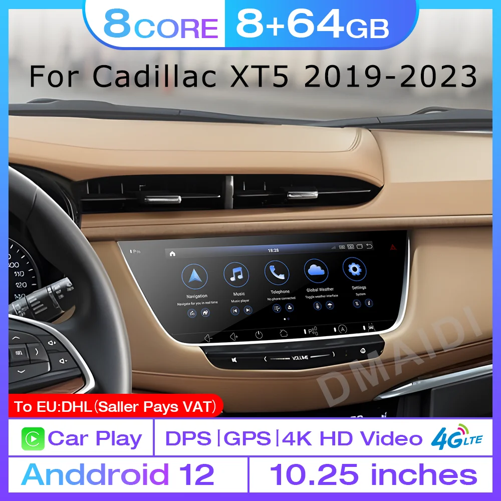 

For Cadillac XT5 XT6 2016-2023 Qualcomm Android 12 Car Multimedia Player GPS Navigation Radio Carplay Auto Stereo Video 4G DSP