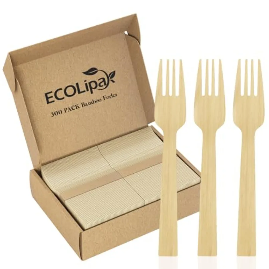 

300 Count Bamboo Forks Disposable, 6.7 Inch No Splinters Heavy Duty Bamboo Disposable Compostable Forks for Party, Wedding, Cam