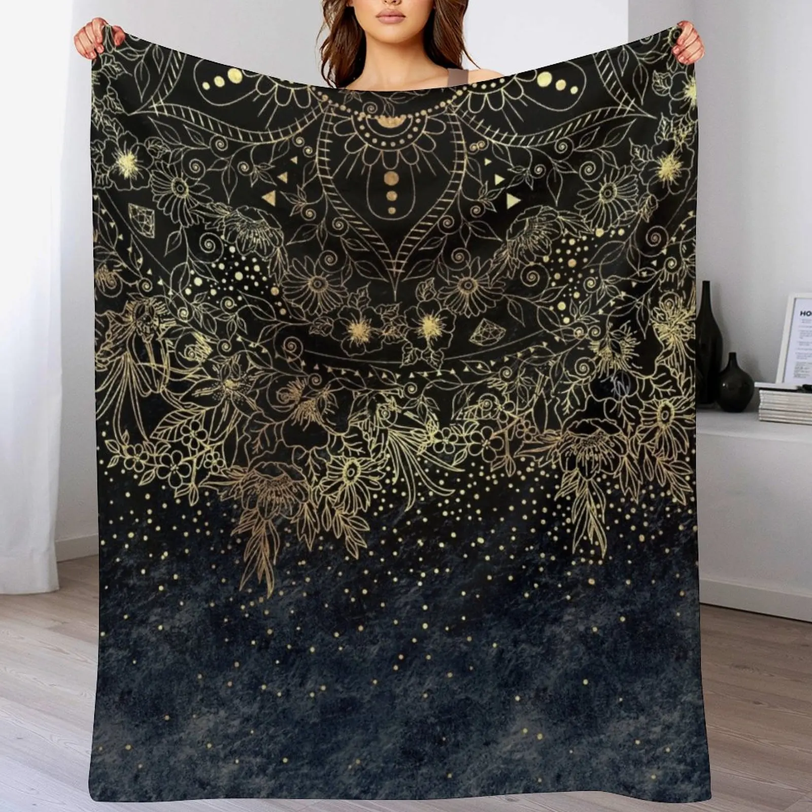 

Stylish Gold floral mandala and confetti Throw Blanket Warm halloween blankets and throws Bed Blankets