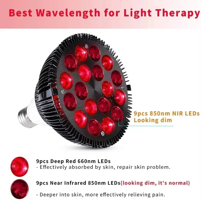 18 LED's licht rood licht therapieapparaat therapielamp met verstelbare aansluiting voor huid en verlichting, 660 nm en 850 nm nabij infrarood