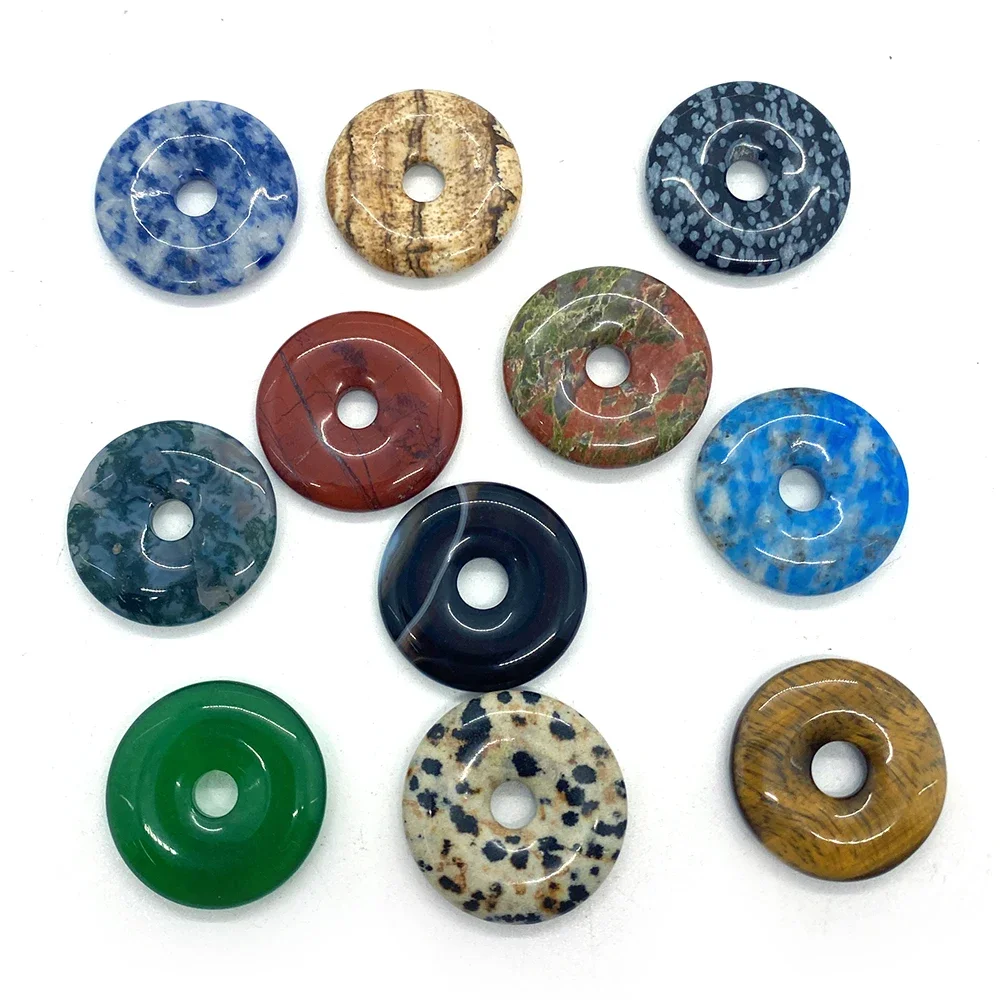 Natural Stone Pendant Round Large Hole Crystal Agate 25mm Exquisite Safety Buckle Pendant Jewelry Earrings Making Accessories