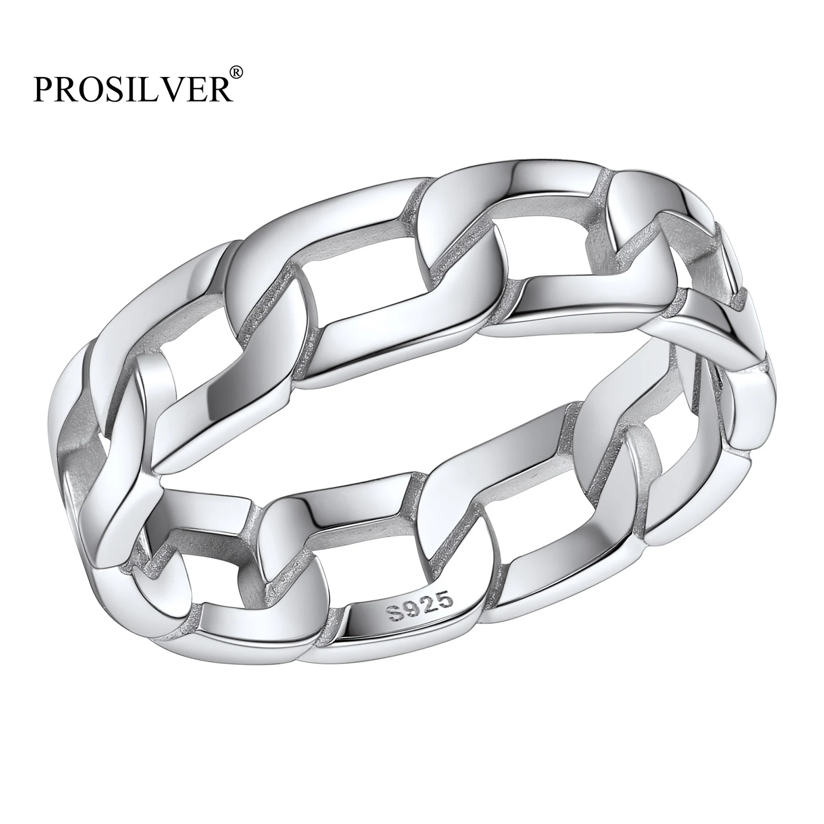 

Кольца-цепочки PROSILVER из стерлингового серебра для женщин и мужчин, размеры 6-12, простое кольцо-браслет 5,4 мм, кольцо с кубинским плетением, подарок на День святого Валентина