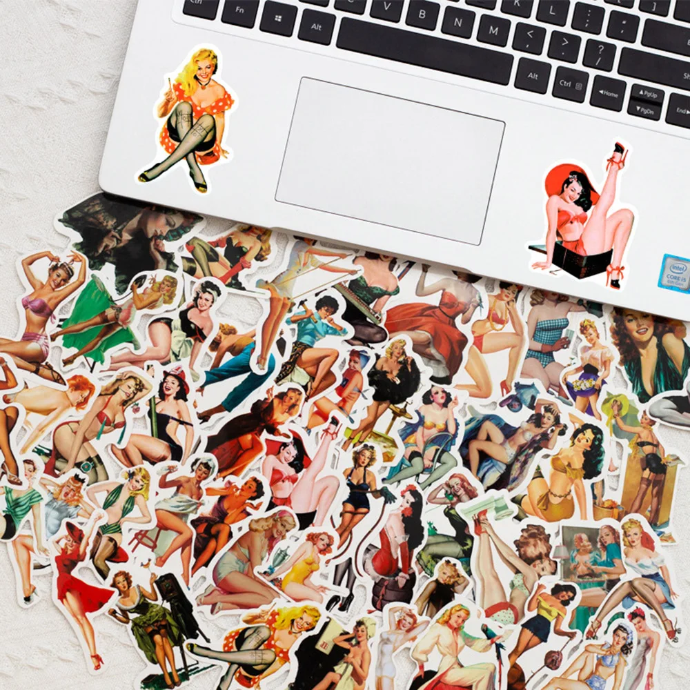 10/30/50pcs Retro Girl Sexy Pin Up Girl Stickers Decals DIY Skateboard Laptop Guitar Scrapbook Motor PVC Graffiti Sticker Packs