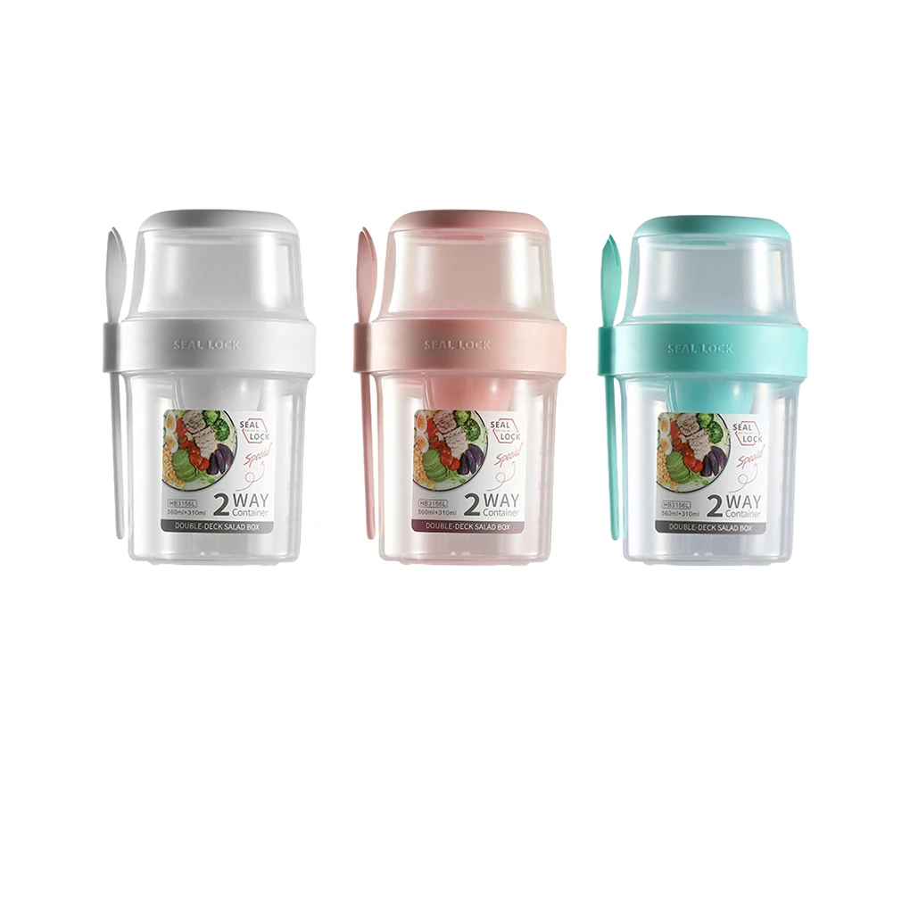 Salad Cup With Dip Box Enjoy Healthy Meal Anywhere Anytime Portable Freshness Preserving Cup Double Layered Cup white