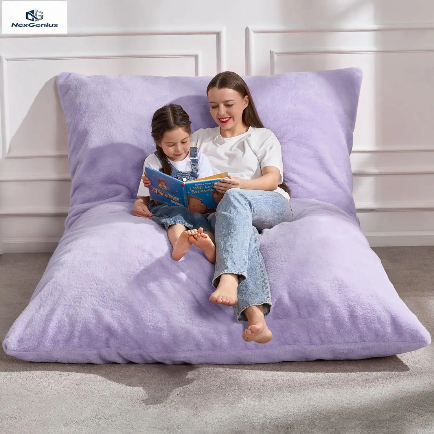 

Гигантское кресло-мешок из искусственного меха, трансформируемое напольное кресло-подушка с моющимся чехлом для взрослых, для гостиной, плюшевое, фиолетовое