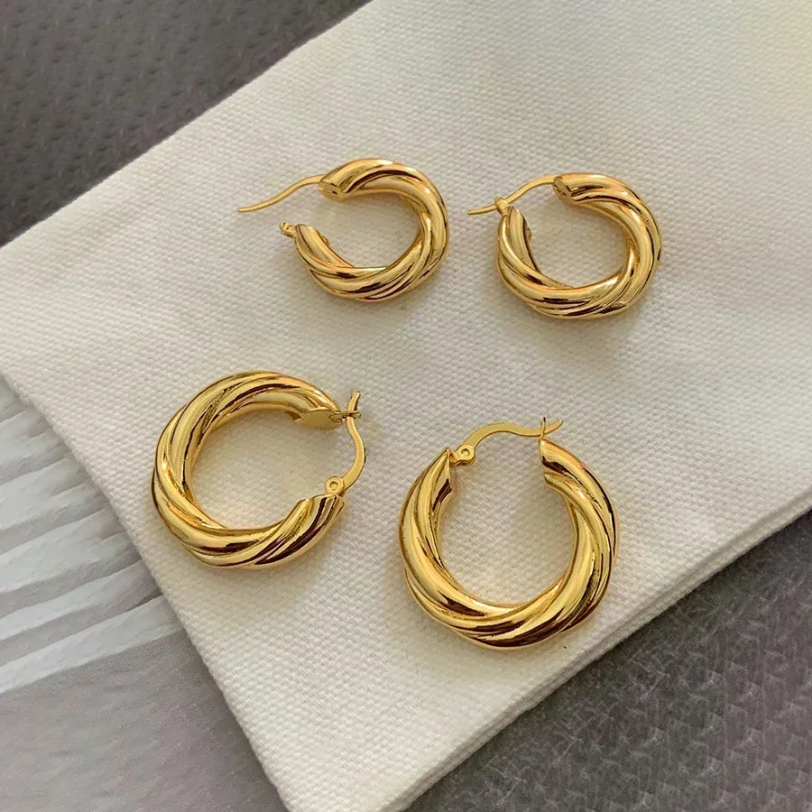 Real 925 Sterling Silver 18K Gold Twist Round Hoop Earrings for Women Classic Fine Jewelry High Luxury Vintage Accessories