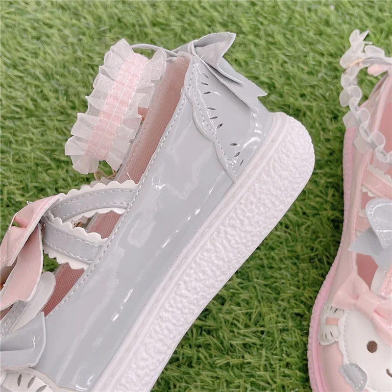 Chaussures Lolita Chic pour Femmes, Style Japonais, Kawaii, Mignon Lapin, Tête Ronde, Chaussures Beurre, Harajuku, Plates