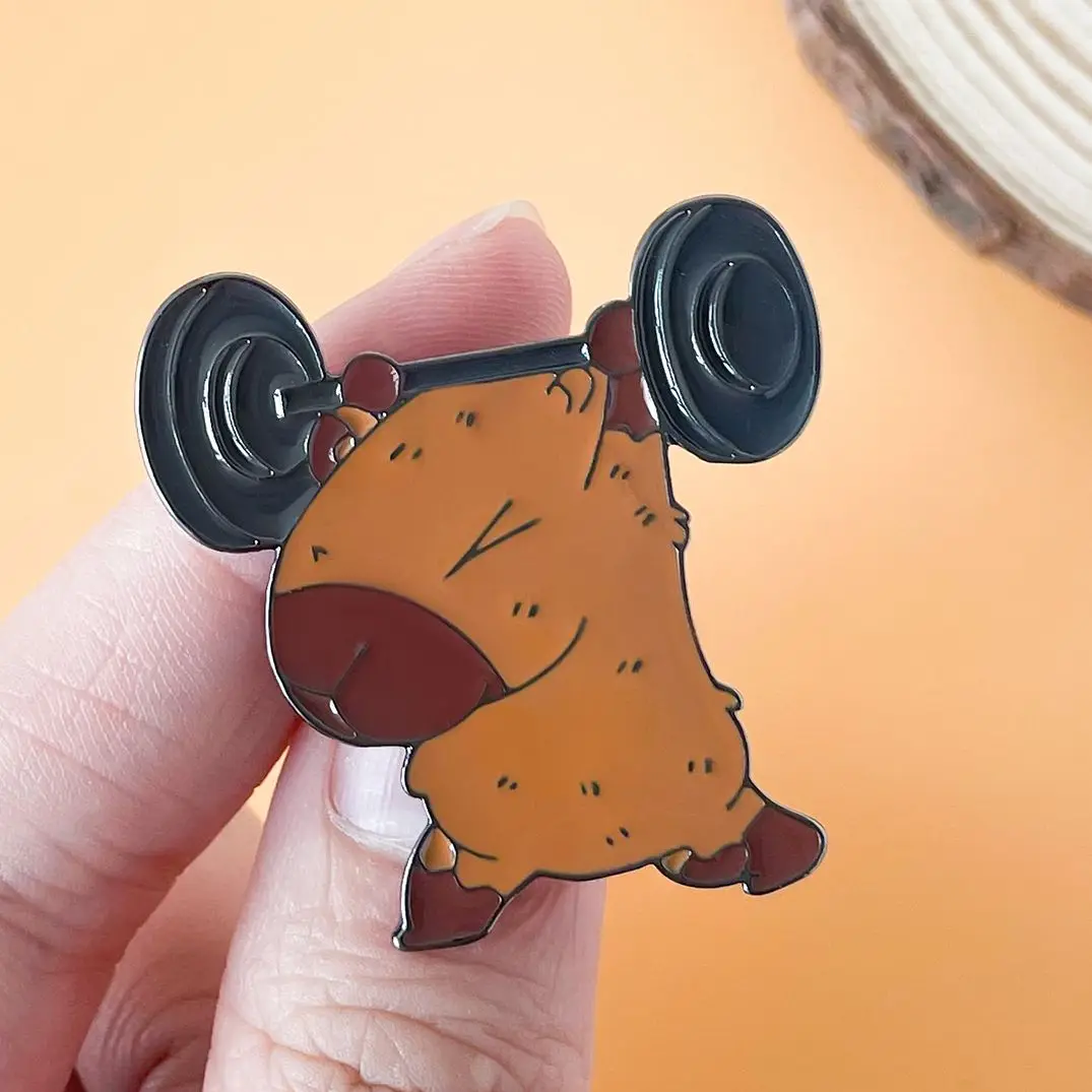 Funny Fitness Capybara Enamel Brooch Popular Cute Animal Badge Exquisite Lapel Pin Jewelry for Friends Gathering Gift