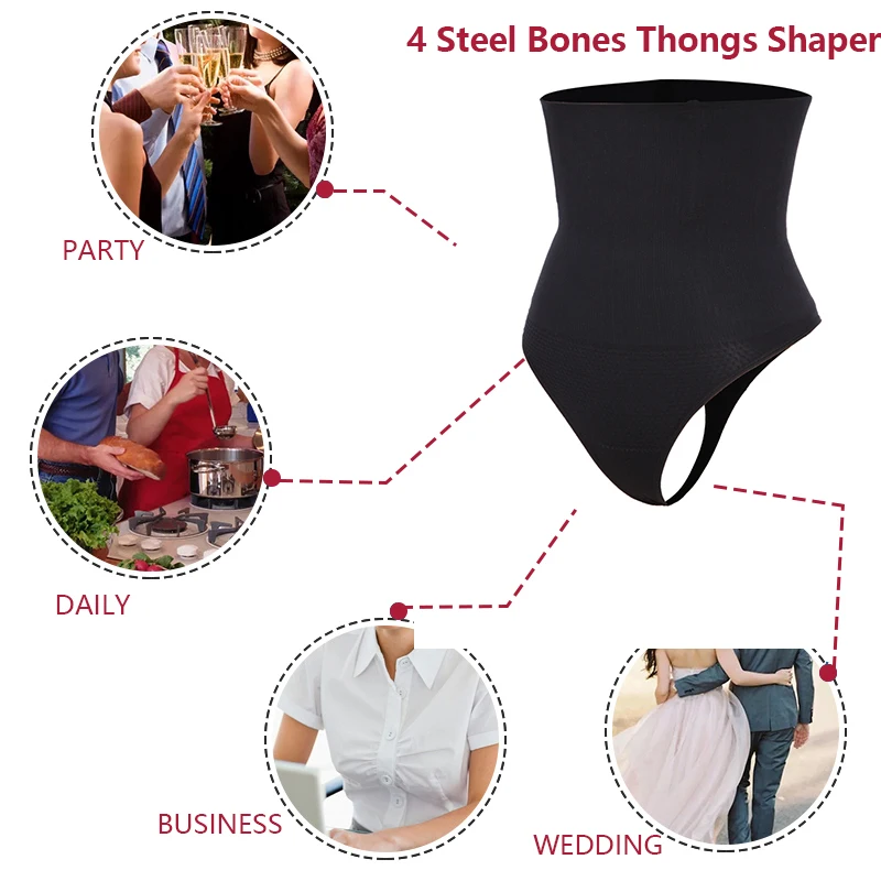 Boned Shaping Thongs Women Control Panties High Waist Shapewear Tummy Control Sculpting Body Shaper Seamless Underwear