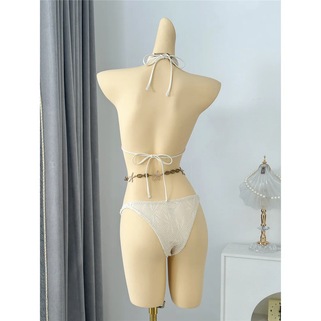 Mit Hosen, Blättern und Halterneck-Bikini, Damen-Badeanzug, dreiteiliges Bikini-Set, Badebekleidung, Badeanzug, Schwimmanzug V8164 – Detail 18