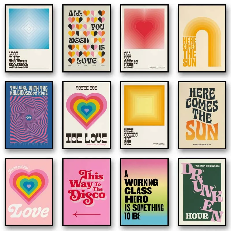 Минимализм Музыка Типография Художественные постеры Люси в небе с бриллиантами Тексты песен Настенная живопись на холсте Гостиная Домашний декор