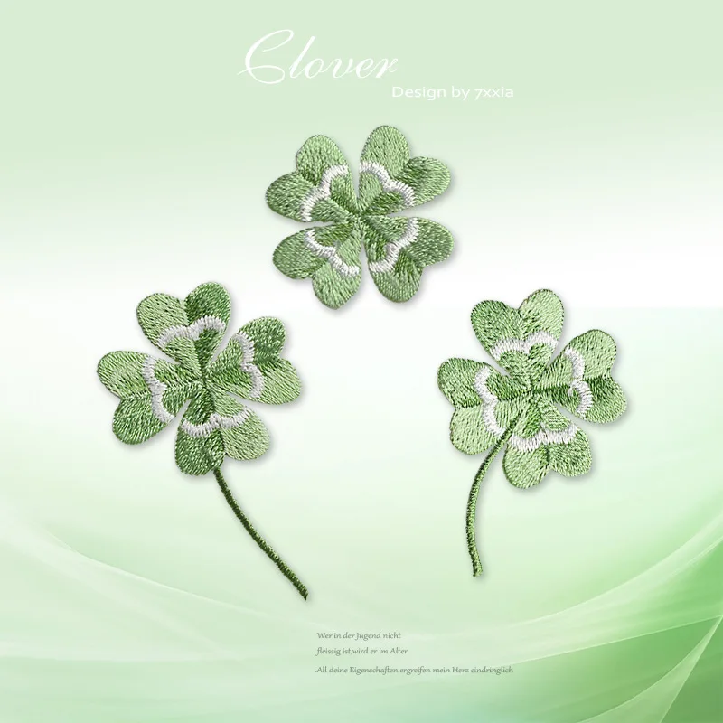 4 Pcs Four Leaf Clover Embroidery Patches Decorative Fabric DIY Iron on Applique for Clothing Jackets Bags - Lucky Craft