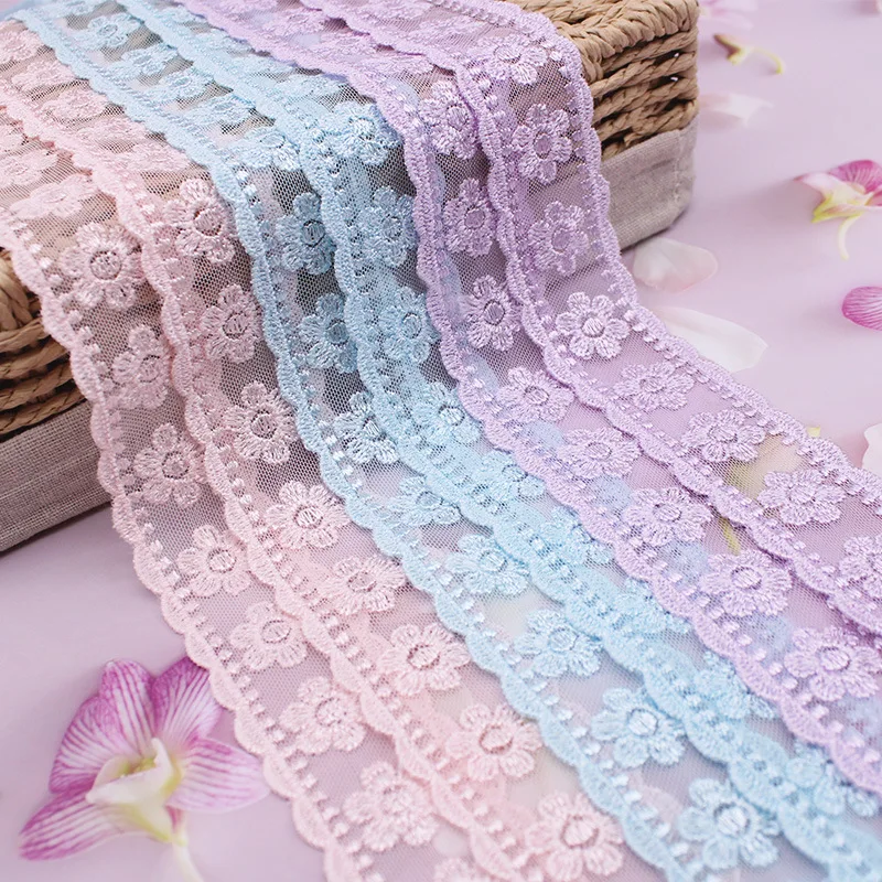 2 Yards Colorful Lace Ribbon Floral Trim Sewing Crafting Lace Ribbon for Gift Wrapping DIY Scrapbooking Party Decoration Crafts