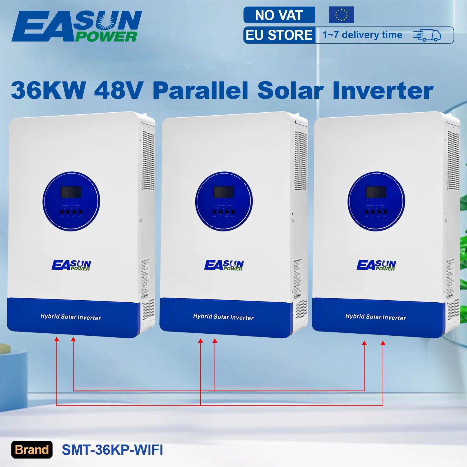 EASUN 36KW Driefasige 380V Hybride Omvormer 48V Off-Grid 450A PV 500VDC Dubbele MPPT Zonnelader Ondersteunt Parallel WIFI BMS