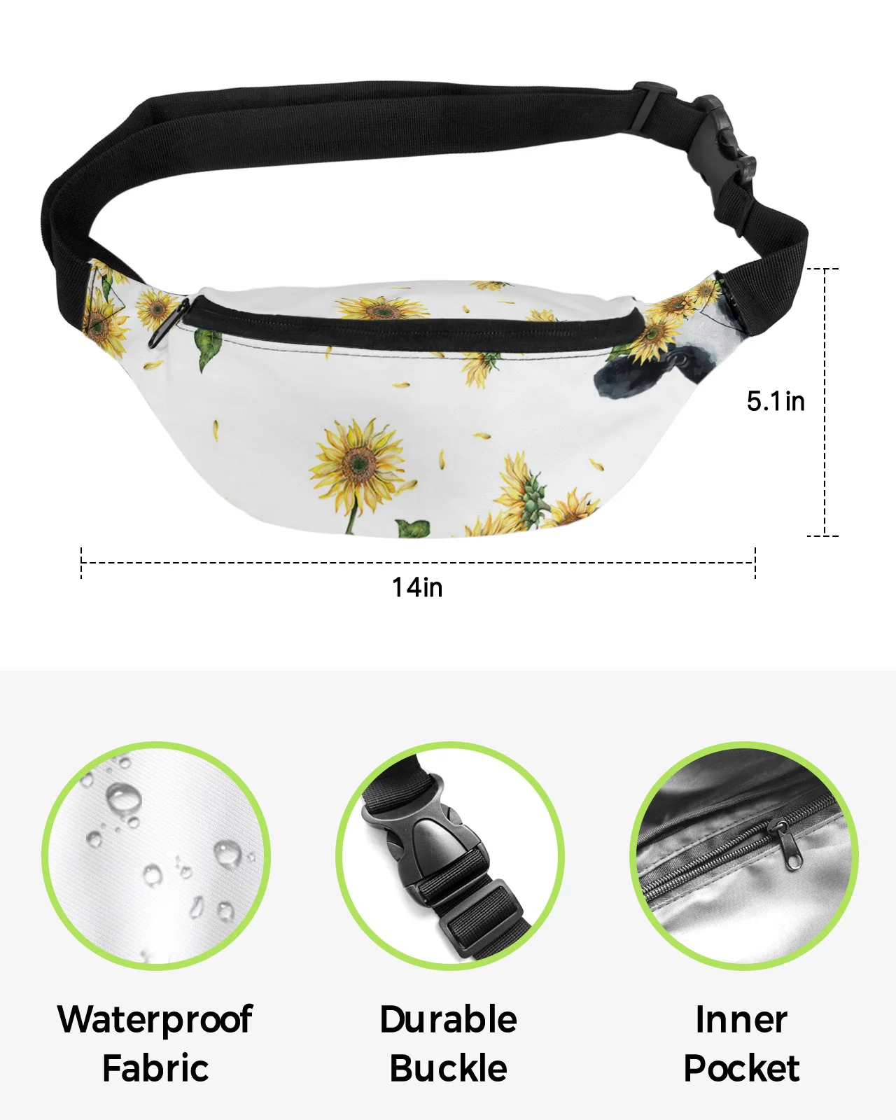 Country Style Sunflower Cow Waist Packs Shoulder Bag Unisex Messenger Bag Casual Fashion Fanny Pack for Women