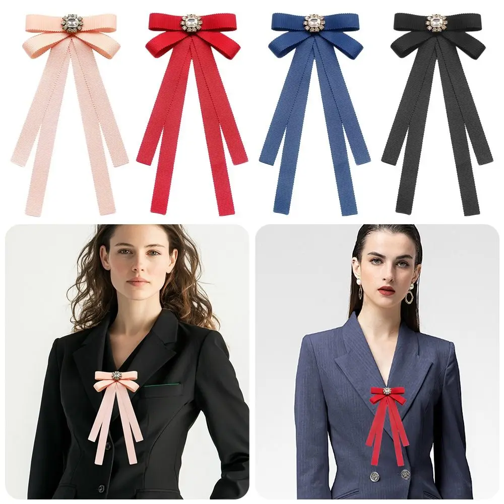 

College Style Butterfly Knot Adjustable Elastic Band Solid Color Ribbon Diamond Bowtie Business Dress Simple Slim Neck Tie