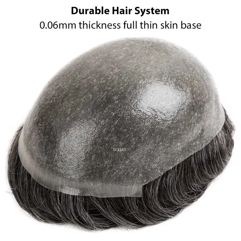 Toupee Men Double Knots 0.06mm Full Skin Base protesi per capelli maschili 100% capelli umani naturali parrucche da uomo durevoli sistemi di parrucche maschili