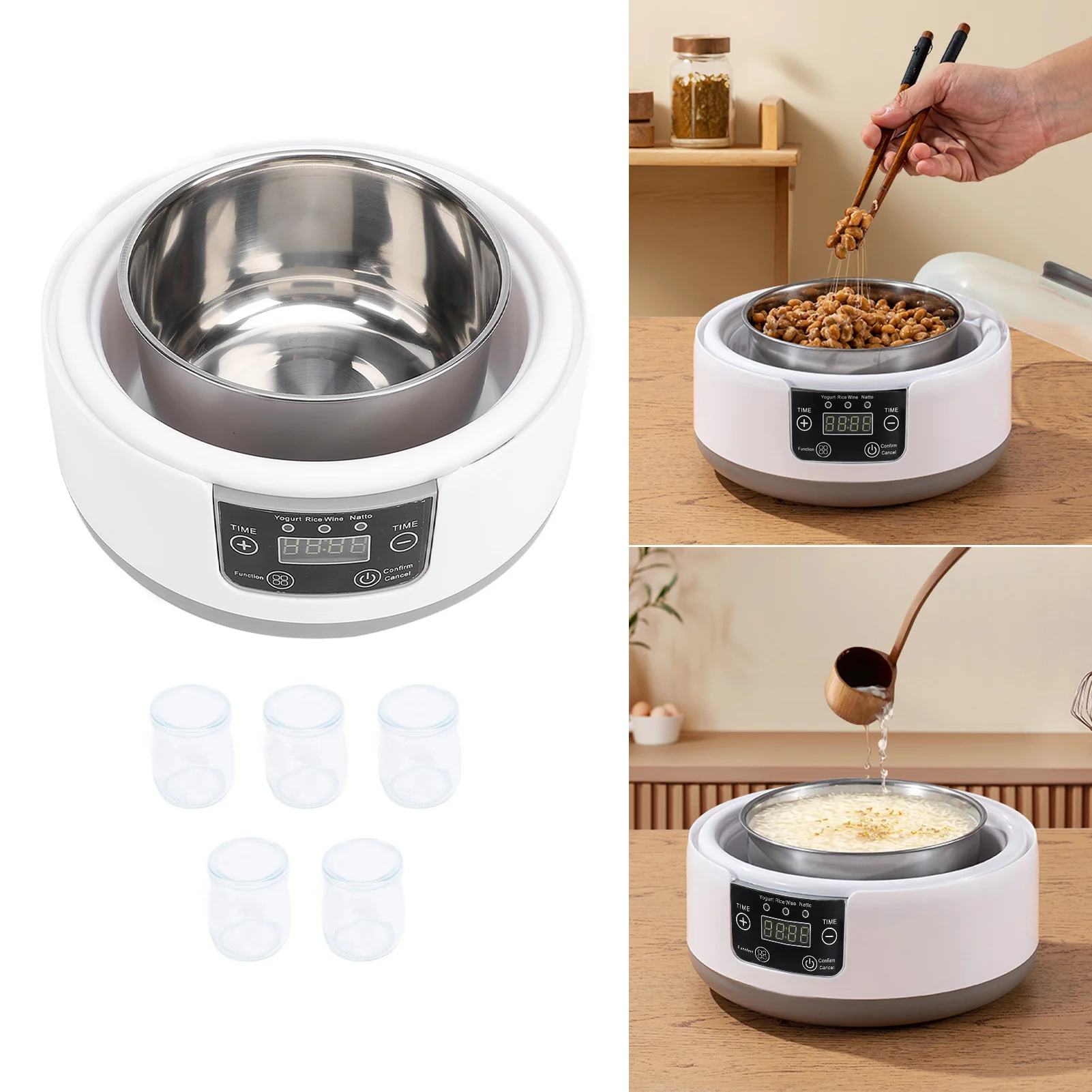 

Electric Yogurt Maker Machine 1.2L Homemade Yogurt Natto Maker Small Home Yogurt Incubator with Jars Stainless Steel Liner
