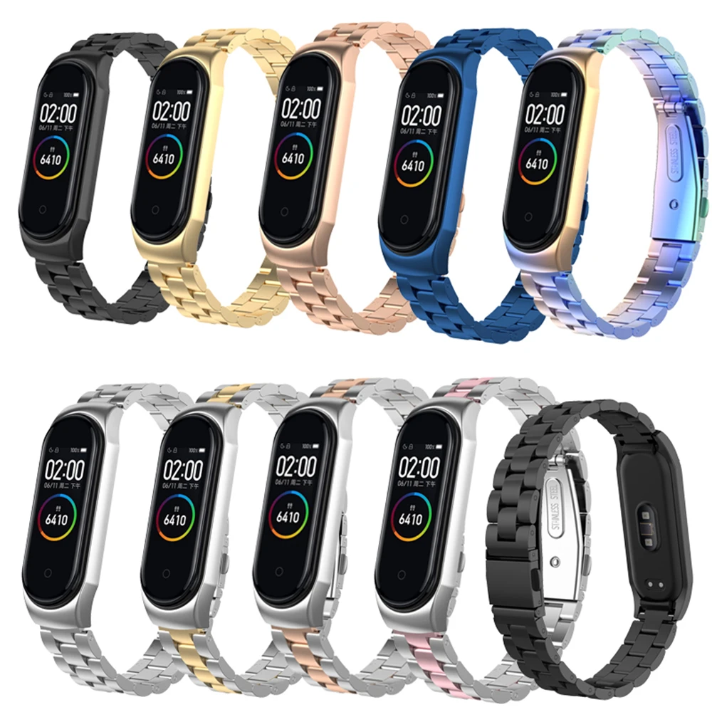 Металлический стальной ремешок для Xiaomi Mi Band 7 6 5, сменный браслет для Mi Band 3 4 5, безвинтовой браслет из нержавеющей стали