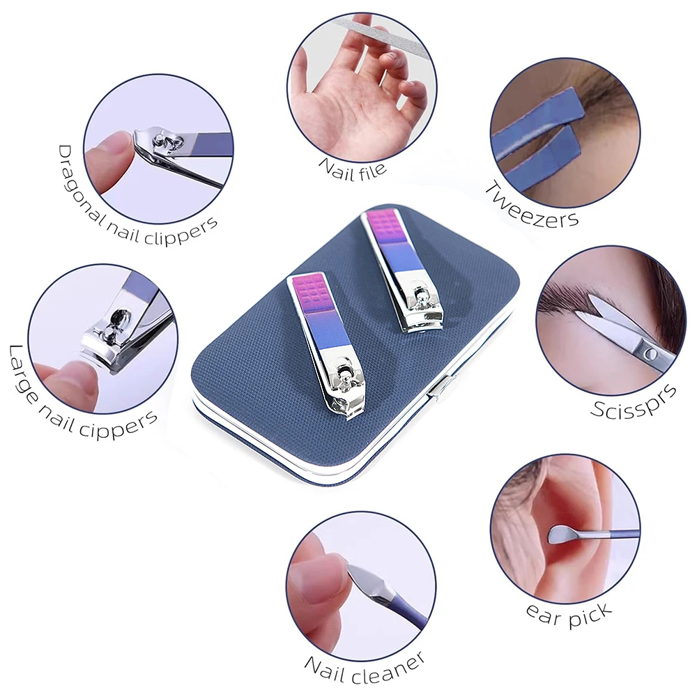 Conjunto de cortador de unhas, 7 peças de cortador de unhas, cortador de unhas de aço inoxidável e conjunto de manicure de couro PU, ideias para presentes
