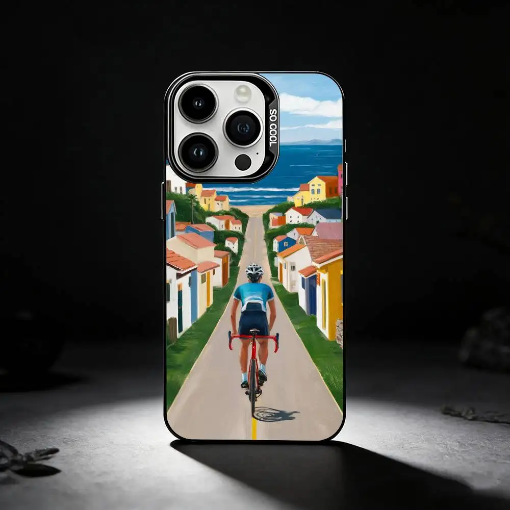 حافظة هاتف للدراجة الجبلية M لهواتف iPhone 17,16,15,14,13,12,11 Plus، Pro Max، XS، حافظة هاتف فضية ملونة