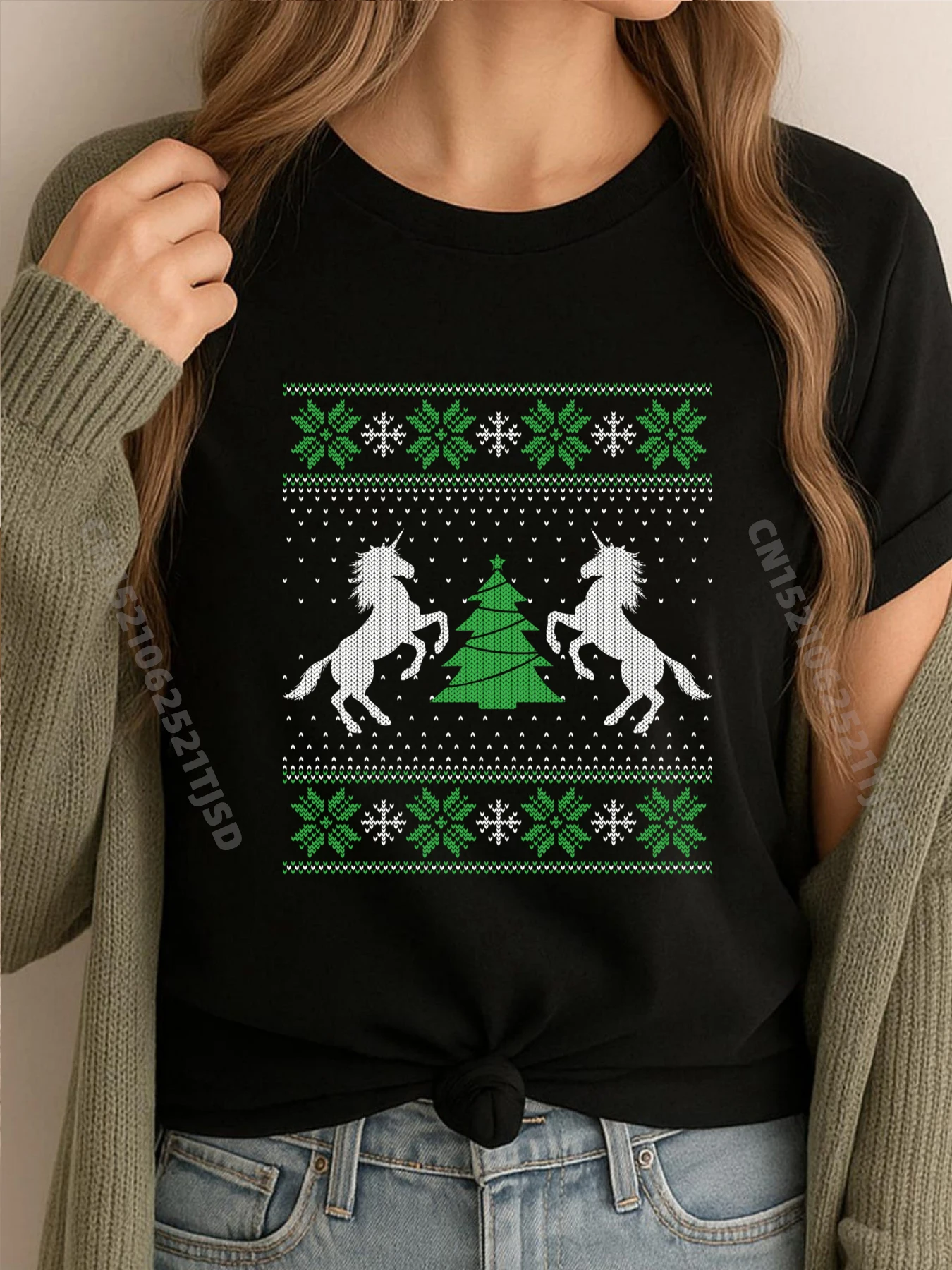

Забавный единорог, уродливое Рождество для любителей единорогов, хлопковые футболки с рисунком, женская футболка