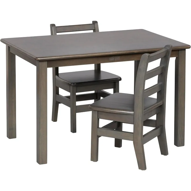 Juego de mesa y sillas rectangulares de madera dura de 24 x 36 pulgadas, altura de asiento de 12 pulgadas, muebles para niños, lavado gris