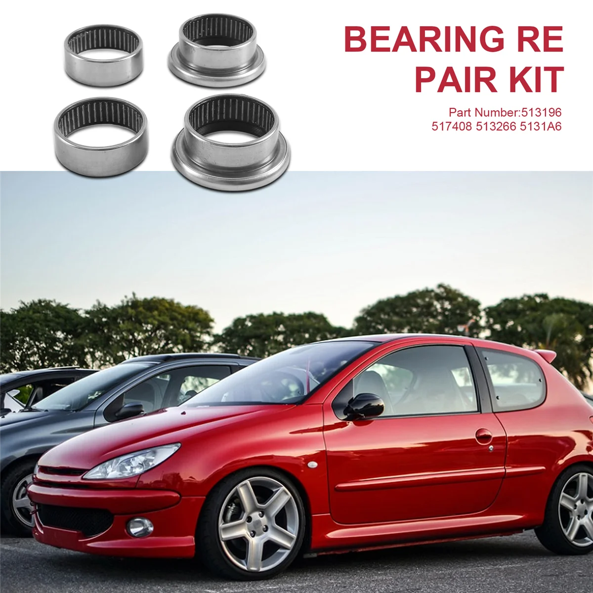 513196 517408 513266 5131A6 for Peugeot 206 Rear Axle Trailing Arm Bushing Bearing Repair Kit 4 PCS 47MM