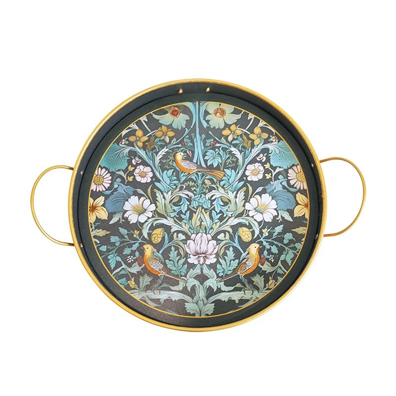 

European creative retro strawberry thief, binaural round tray for home use, desktop decoration ornament