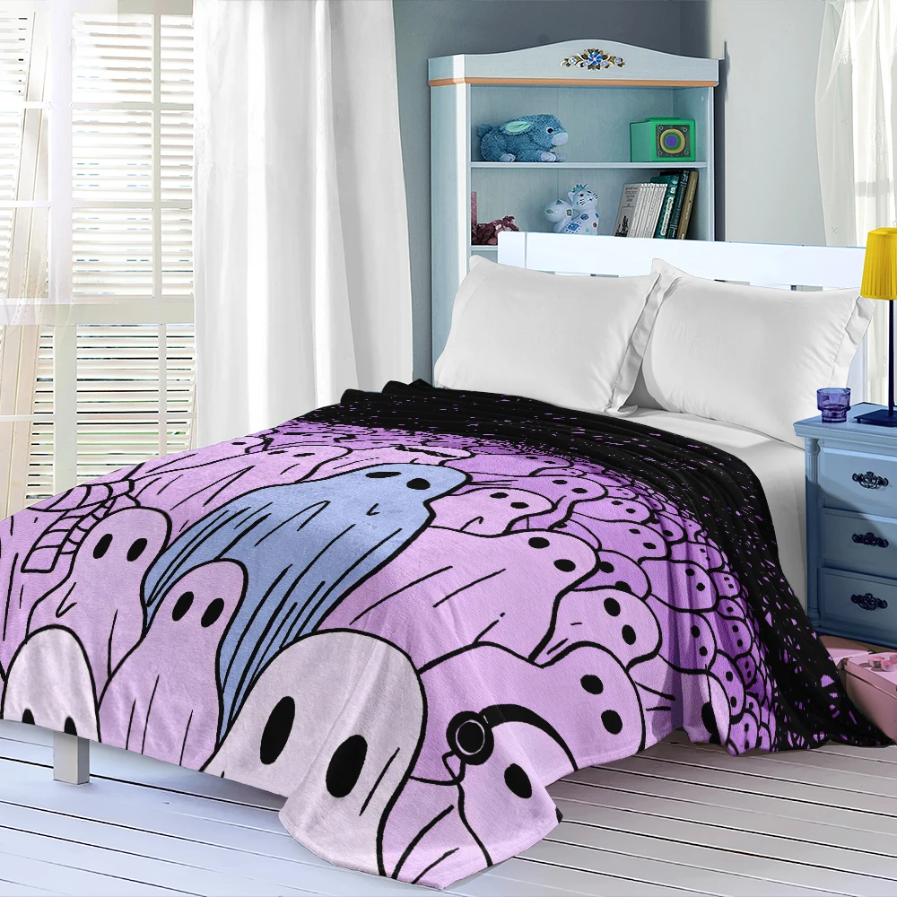 Purple Ghost Crowd Blue One Flannel Blanket Perfect For Sofa Office Bed Travel Sleep Read Relax Camping Four Season Use