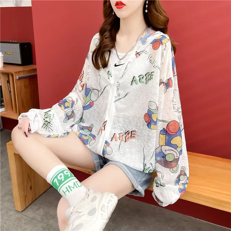 Women\'s Trench Coat Jacket Hooded Sun Protection Clothing Summer Loose Large Size Anti-UV Breathable Thin Outdoor Sportswear New