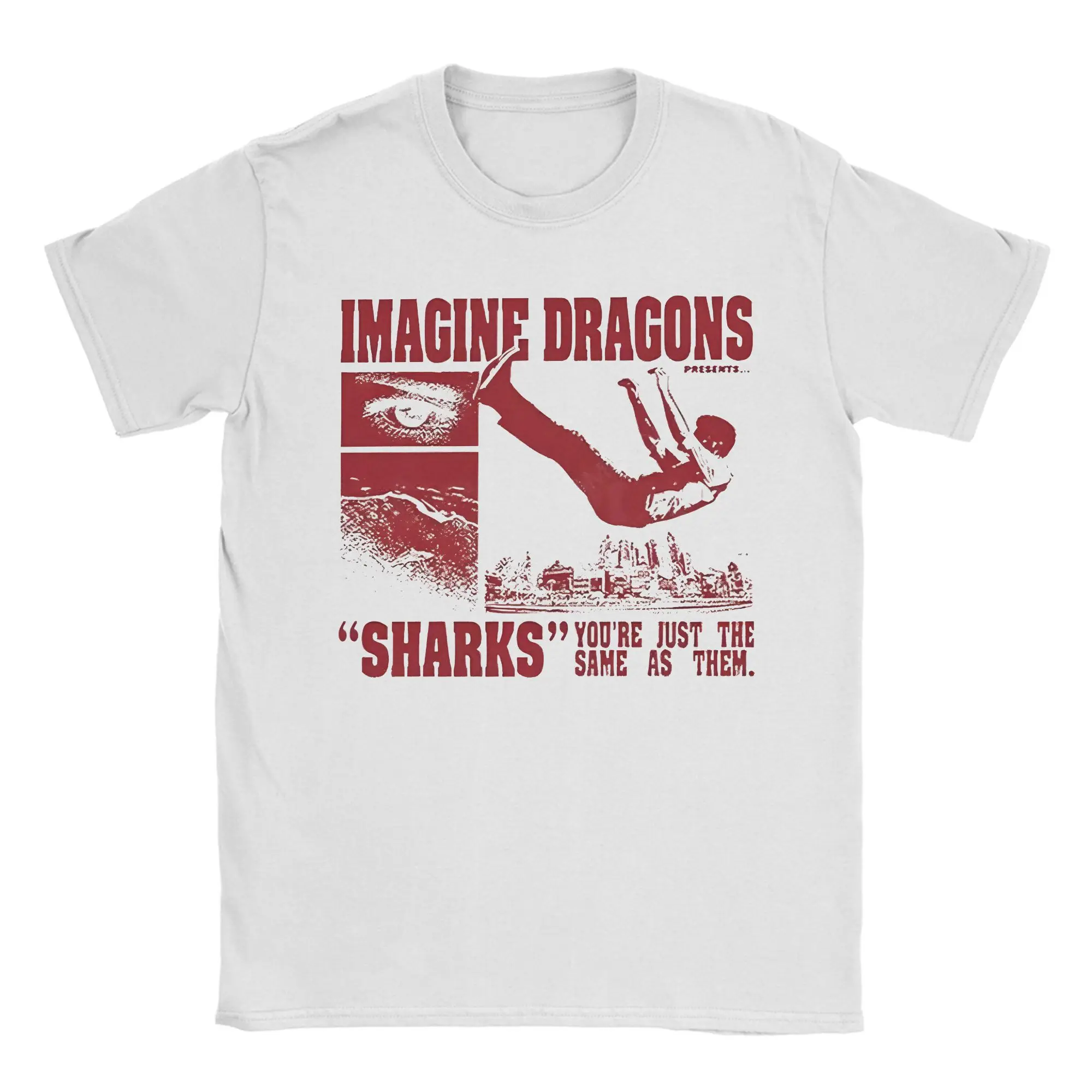

Футболка Imagine Dragons Sharks Song, мужская футболка в стиле панк-тур, забавные футболки из чистого хлопка, футболки с круглым вырезом и короткими рукавами, топы больших размеров