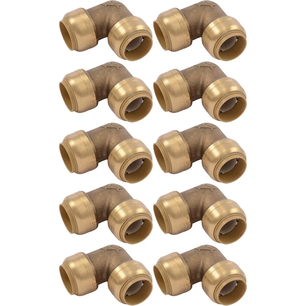 

90 Degree Elbow, Pack of 10, Push to Connect Brass Plumbing Fitting, PEX Pipe