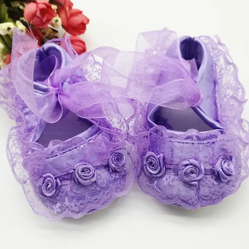 Princess Party Lace Floral Soft Sole Crib Shoes Newborn Baby Girl Shoe Anti-slip Sneaker Prewalker Toddler Kid 0-12M Pink Shoes